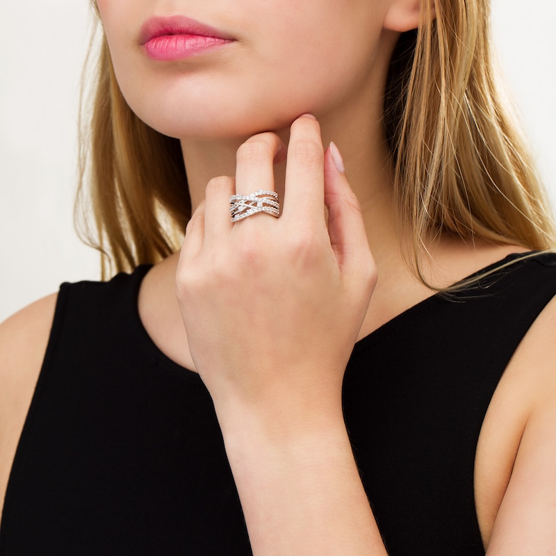Main Image 2 of 1 CT. T.W. Certified Lab-Grown Diamond Multi-Row Crossover Ring in 14K White Gold (F/SI2)