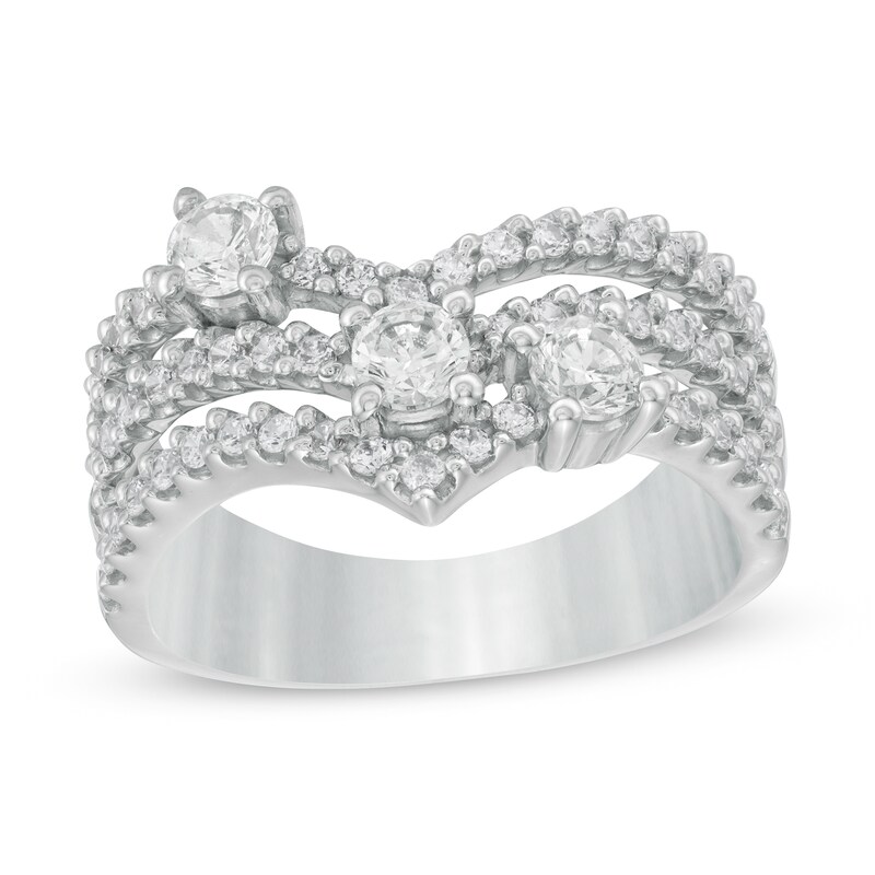 Main Image 1 of 1 CT. T.W. Certified Lab-Grown Diamond Chevron Multi-Row Ring in 14K White Gold (F/SI2)