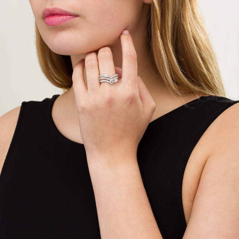 Main Image 2 of 1 CT. T.W. Certified Lab-Grown Diamond Chevron Multi-Row Ring in 14K White Gold (F/SI2)