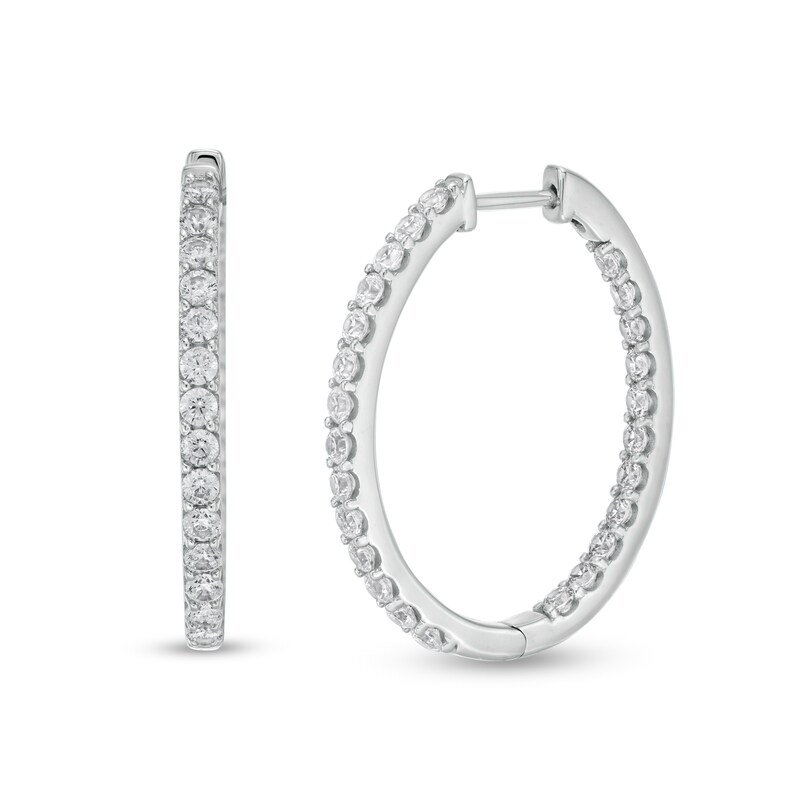 Main Image 1 of 2 CT. T.W. Certified Lab-Grown Diamond Inside-Out Oval Hoop Earrings in 14K White Gold (F/SI2)