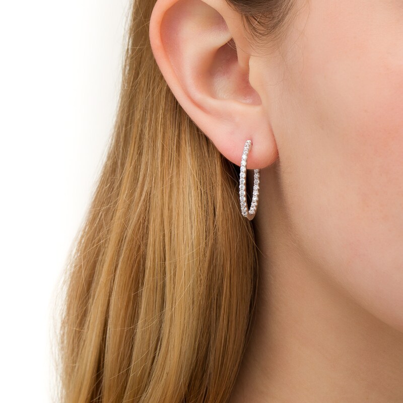 Main Image 2 of 1 CT. T.W. Certified Lab-Grown Diamond Inside-Out Hoop Earrings in 14K White Gold (F/SI2)