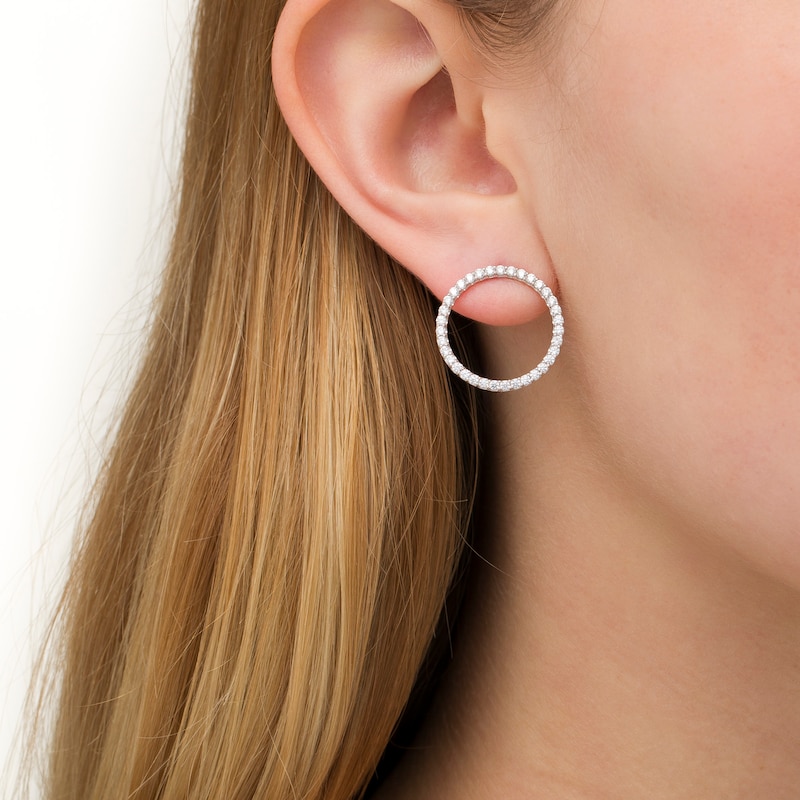 Main Image 2 of 1 CT. T.W. Certified Lab-Grown Diamond Open Circle Stud Earrings in 14K White Gold (F/SI2)