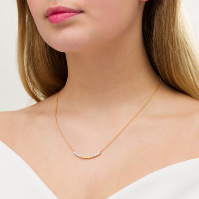 Women's Fine 14k Yellow Gold Sideways Pendant Journey Necklace Made in USA Women's Fine 14k Yellow Gold Sideways Pendant Journey Necklace Made in USA