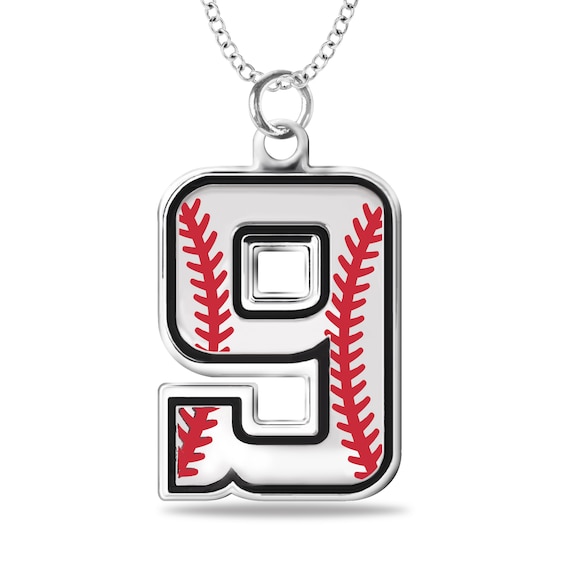 Engravable Enamel Baseball Jersey Number Sport Pendant in Sterling Silver (1 Number and 2 Lines)