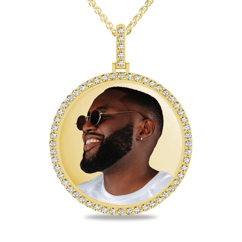 Zales Men's Extra Large Engravable Photo Dog Tag Pendant in 10K White or Yellow Gold (1 Image and 4 Lines)