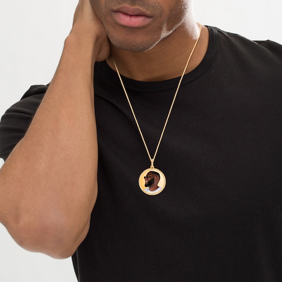 1-1/4 CT. T.w. Diamond Frame Engravable Photo Medallion Pendant in 10K Gold (1 Image and 4 Lines)