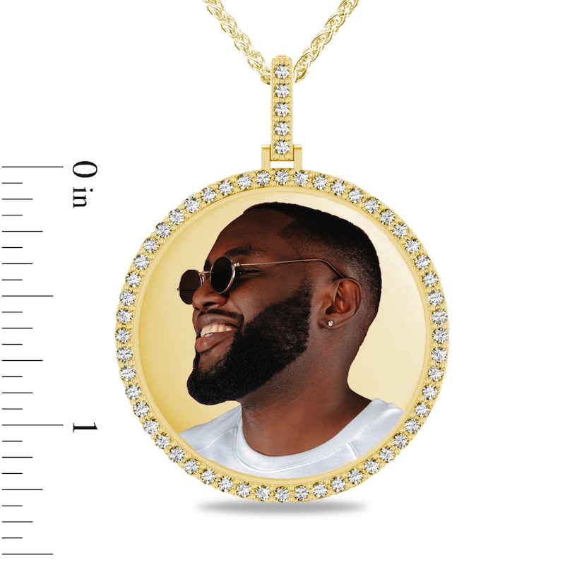 Main Image 4 of 1-1/4 CT. T.W. Diamond Frame Engravable Photo Medallion Pendant in 10K Gold (1 Image and 4 Lines)