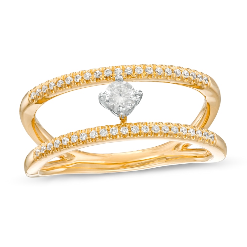 Main Image 1 of Remixed Reimagined 1/4 CT. T.W. Diamond Split Shank Orbit Ring in 10K Gold