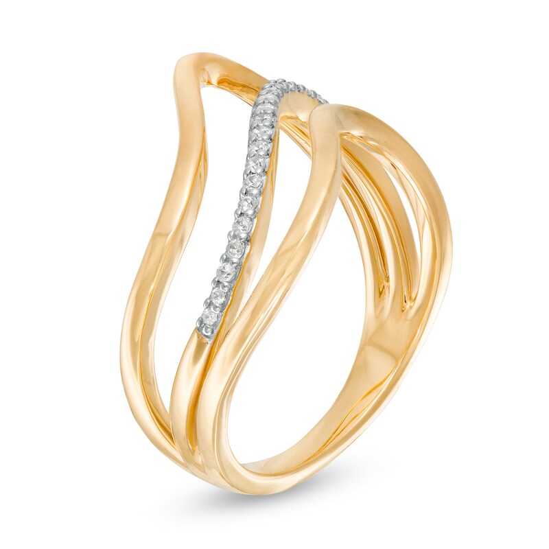 Main Image 3 of Remixed Reimagined 1/10 CT. T.W. Diamond Triple Row Split Shank Wave Ring in 10K Gold