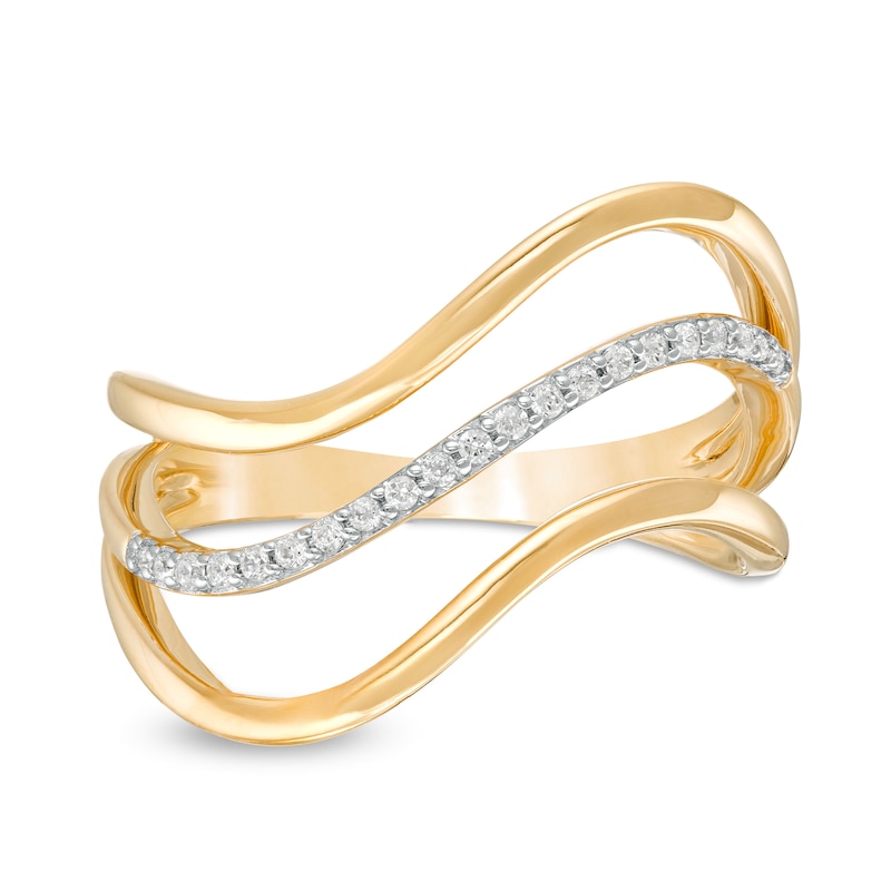 Main Image 4 of Remixed Reimagined 1/10 CT. T.W. Diamond Triple Row Split Shank Wave Ring in 10K Gold