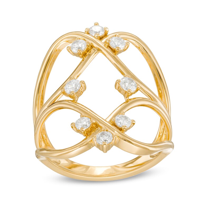 Main Image 1 of Remixed Reimagined 1/2 CT. T.W. Diamond Multi-Row Orbit Open Shank Ring in 10K Gold