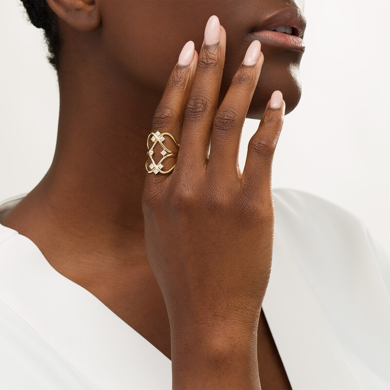 Main Image 2 of Remixed Reimagined 1/2 CT. T.W. Diamond Multi-Row Orbit Open Shank Ring in 10K Gold