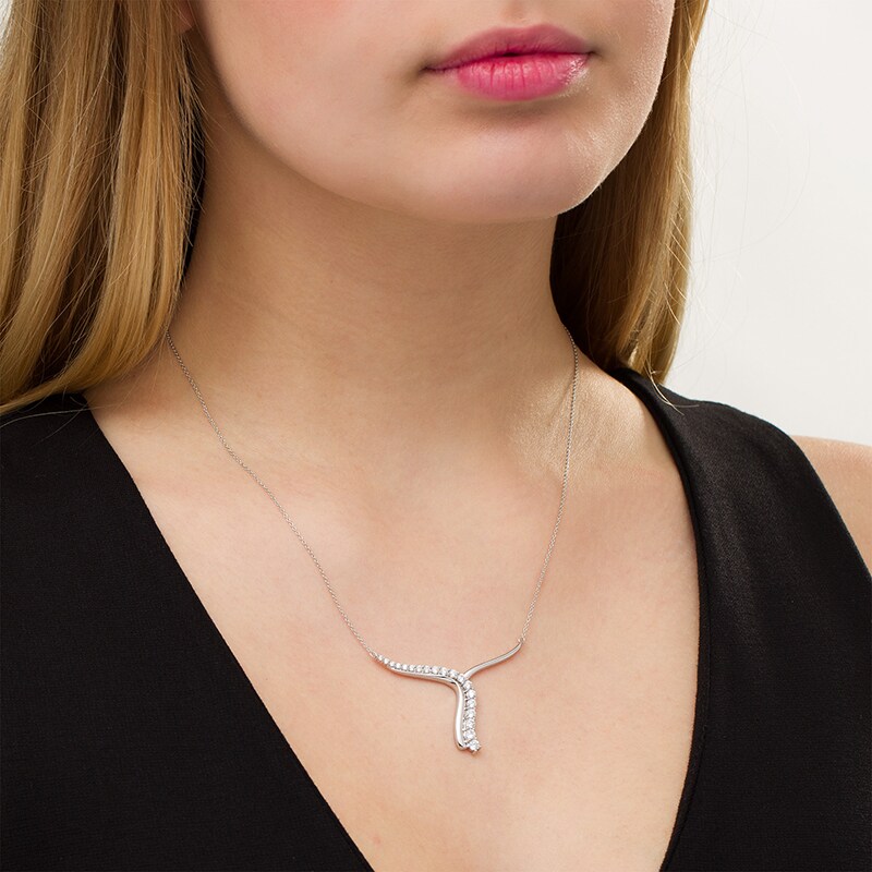 1 CT. T.W. Certified Lab-Created Diamond Abstract "Y" Necklace in 14K White Gold (F/SI2)