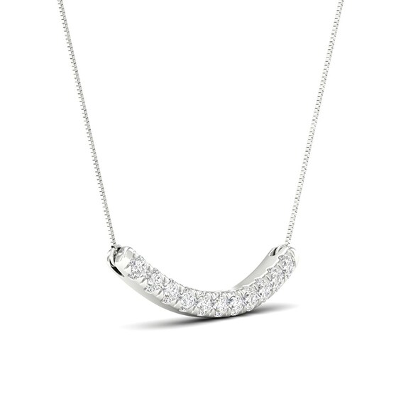 1/2 CT. T.w. Certified Lab-Grown Diamond Curved Bar Necklace in 14K White Gold (F/Si2)