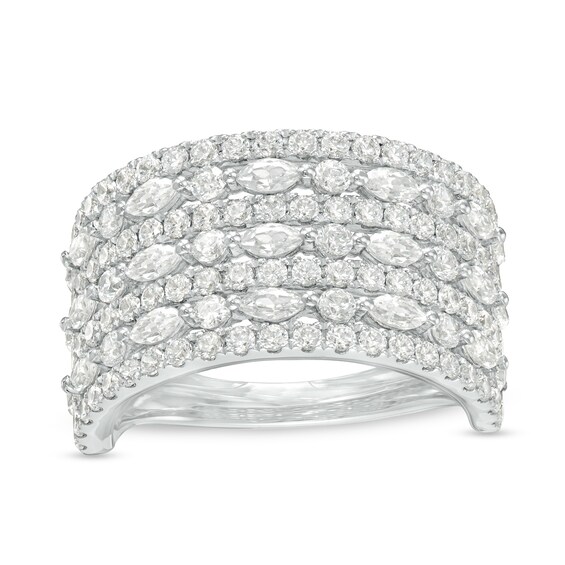 2 CT. T.w. Marquise and Round Diamond Multi-Row Ring in 14K White Gold