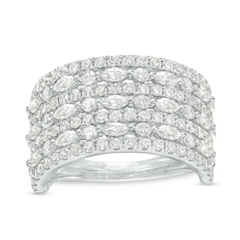 Main Image 1 of 2 CT. T.W. Marquise and Round Diamond Multi-Row Ring in 14K White Gold