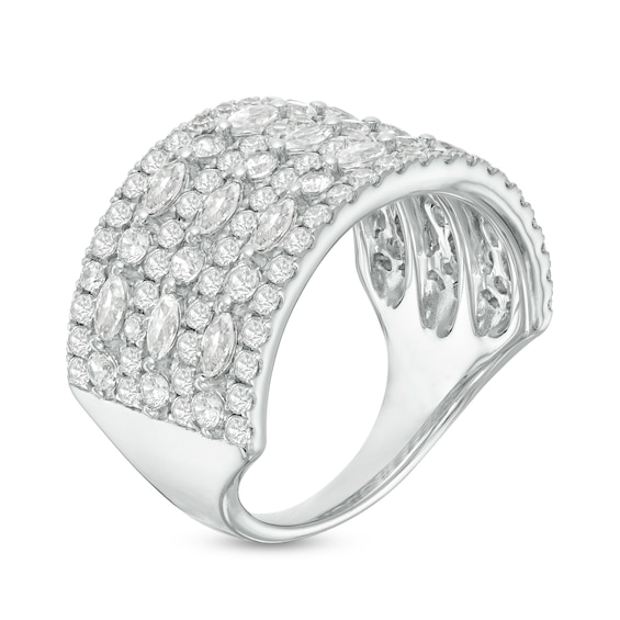 2 CT. T.w. Marquise and Round Diamond Multi-Row Ring in 14K White Gold