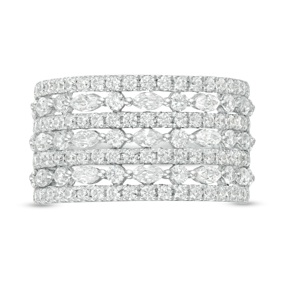 2 CT. T.w. Marquise and Round Diamond Multi-Row Ring in 14K White Gold