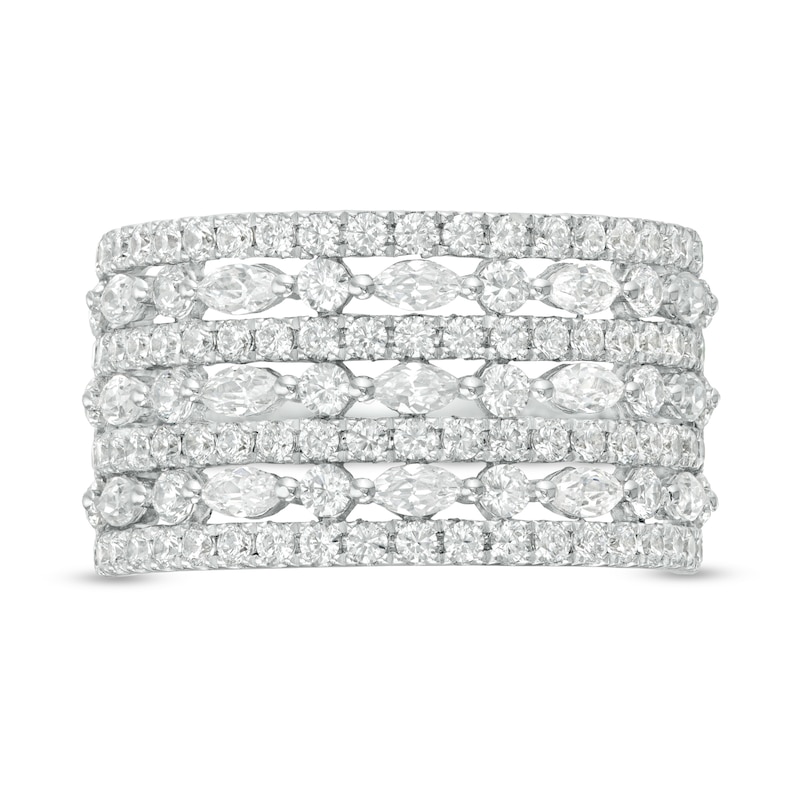 Main Image 4 of 2 CT. T.W. Marquise and Round Diamond Multi-Row Ring in 14K White Gold