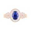 Oval Blue Lab-Created Sapphire and 1/20 CT. T.W. Diamond Frame Leaf-Sides Triple Row Vintage-Style Ring in 10K Rose Gold