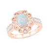 Oval Lab-Created Opal and 1/20 CT. T.W. Diamond Scroll Frame Scallop Shank Vintage-Style Ring in 10K Rose Gold