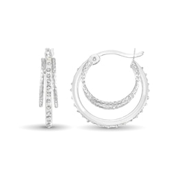 Diamond Fascination™ 18.0mm Triple Hoop Earrings in Sterling Silver with Platinum Plate