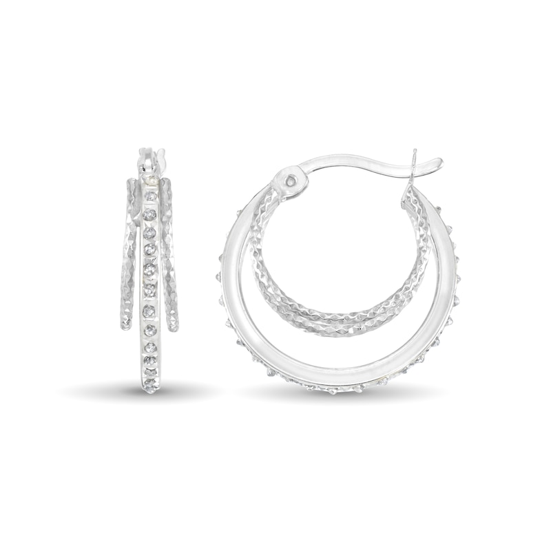 Main Image 1 of Diamond Fascination™ 18.0mm Triple Hoop Earrings in Sterling Silver with Platinum Plate