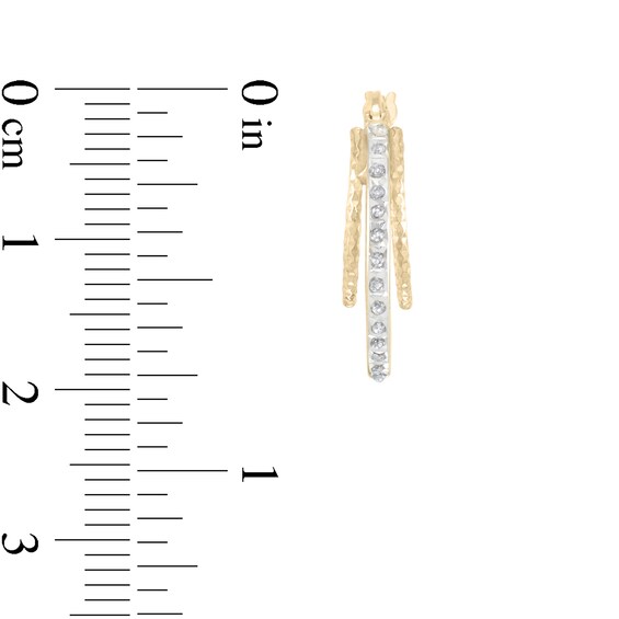 Diamond Fascination™ 18.0mm Triple Hoop Earrings in Sterling Silver with 18K Gold Plate
