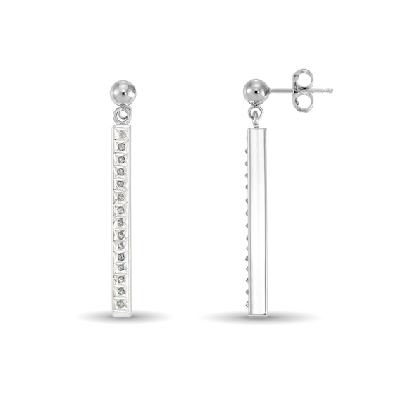 Diamond Fascinationâ¢ 35.0mm Vertical Drop Earrings in Sterling Silver with Platinum Plate