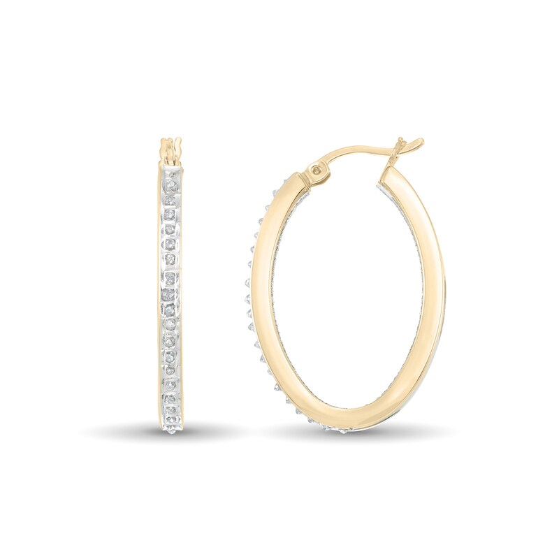 Diamond Fascination™ 30.0 x 20.0mm Inside-Out Hoop Earrings in Sterling Silver with 18K Gold Plate