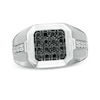 Thumbnail Image 1 of 1 CT. T.W. Octagonal Composite Enhanced Black and White Diamond Stepped Edge Ring in Sterling Silver - Size 10