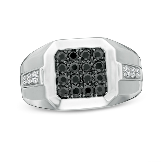 1 CT. T.w. Octagonal Composite Enhanced Black and White Diamond Stepped Edge Ring in Sterling Silver - Size 10