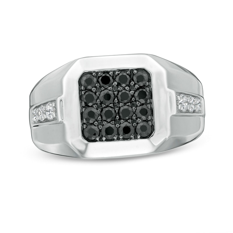 Men's 1 CT. T.W. Octagonal Composite Enhanced Black and White Diamond Stepped Edge Ring in Sterling Silver - Size 10