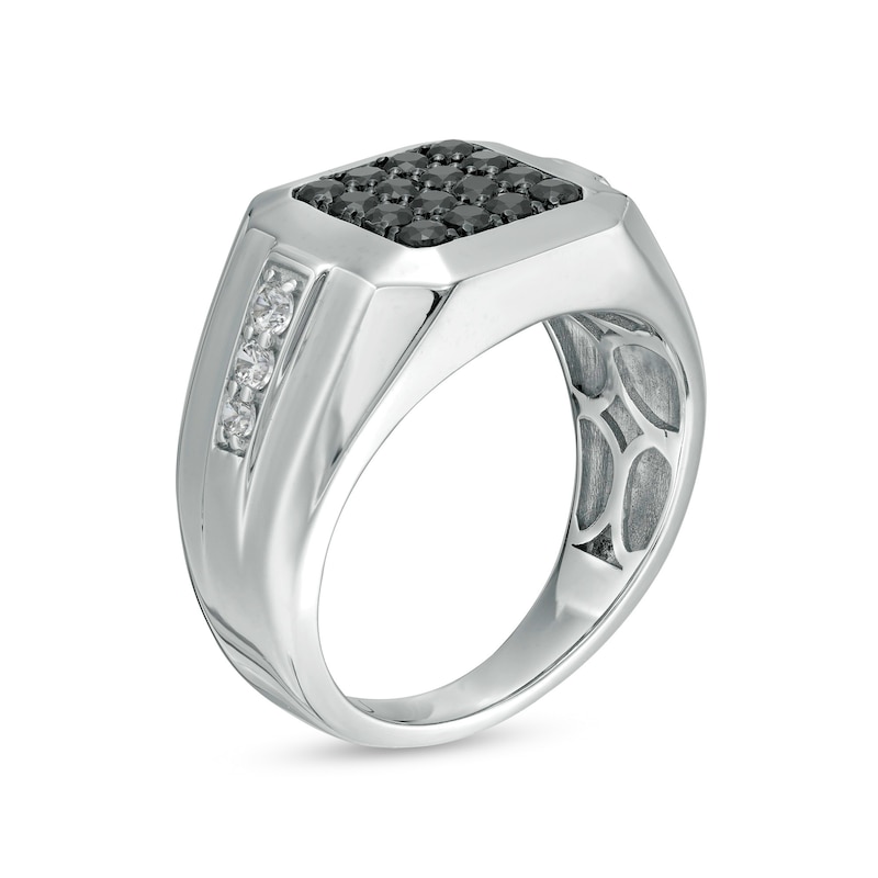 Men's 1 CT. T.W. Octagonal Composite Enhanced Black and White Diamond Stepped Edge Ring in Sterling Silver - Size 10