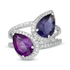 Thumbnail Image 1 of Marilyn Monroe™ Collection Pear-Shaped Amethyst and Iolite with 1/2 CT. T.W. Diamond Ring in Sterling Silver
