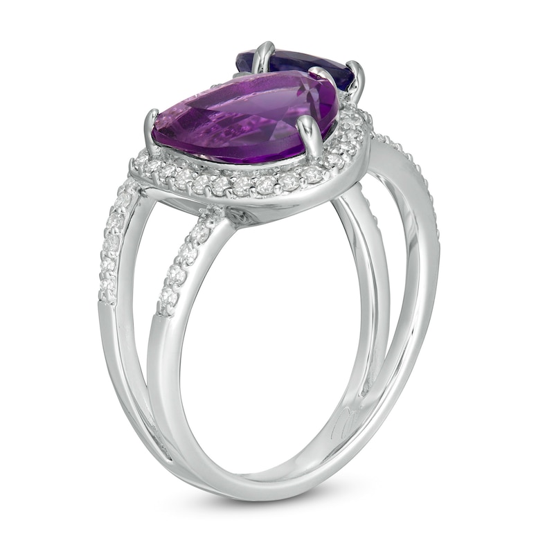 Marilyn Monroe™ Collection Pear-Shaped Amethyst and Iolite with 1/2 CT. T.W. Diamond Ring in Sterling Silver