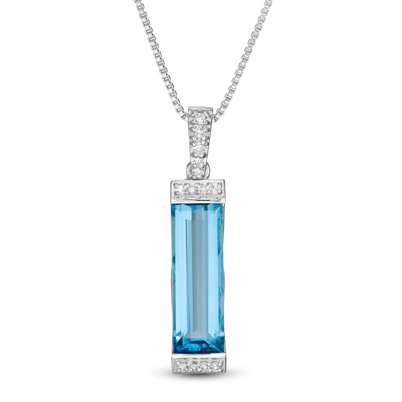 Main Image 1 of Marilyn Monroe™ Collection Emerald-Cut Swiss Blue Topaz and 1/15 CT. T.W. Diamond Border Pendant in Sterling Silver