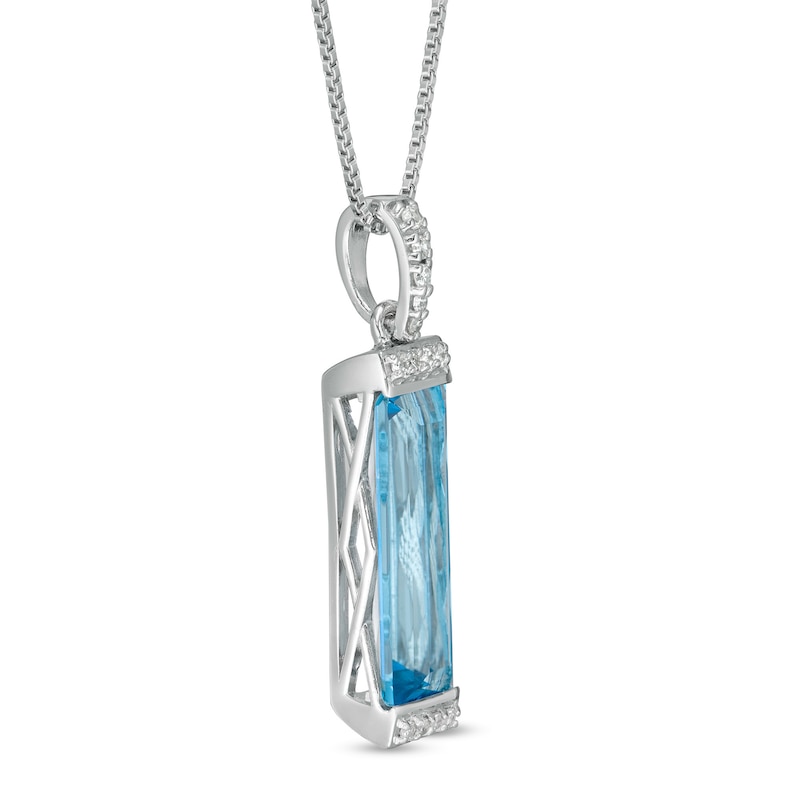 Marilyn Monroe™ Collection Emerald-Cut Swiss Blue Topaz and 1/15 CT. T.W. Diamond Border Pendant in Sterling Silver