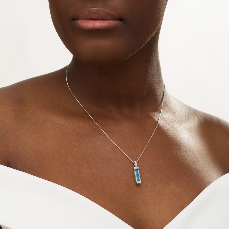 Main Image 3 of Marilyn Monroe™ Collection Emerald-Cut Swiss Blue Topaz and 1/15 CT. T.W. Diamond Border Pendant in Sterling Silver