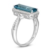 Thumbnail Image 1 of Marilyn Monroe™ Collection Elongated Emerald-Cut London Blue Topaz and 1/3 CT. T.W. Diamond Ring in Sterling Silver