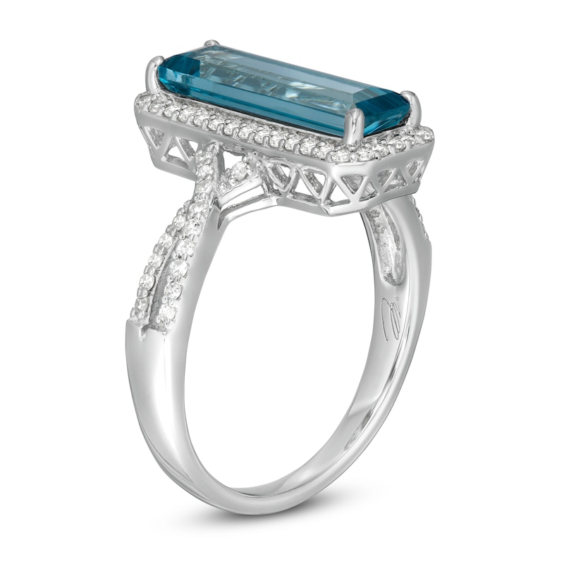 Main Image 2 of Marilyn Monroe™ Collection Elongated Emerald-Cut London Blue Topaz and 1/3 CT. T.W. Diamond Ring in Sterling Silver