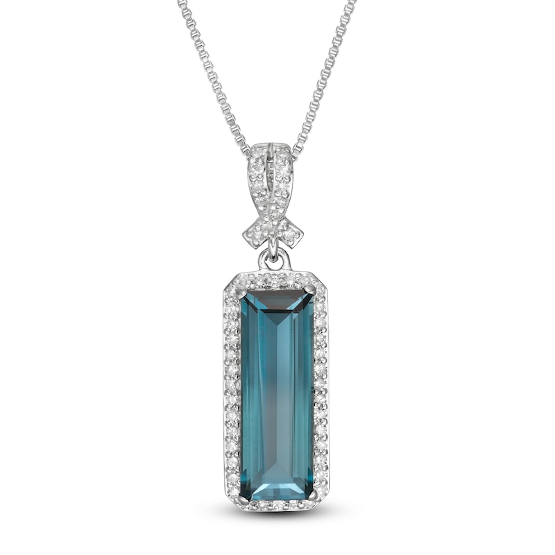 Main Image 1 of Marilyn Monroe™ Collection Emerald-Cut London Blue Topaz and 1/5 CT. T.W. Diamond Frame Pendant in Sterling Silver