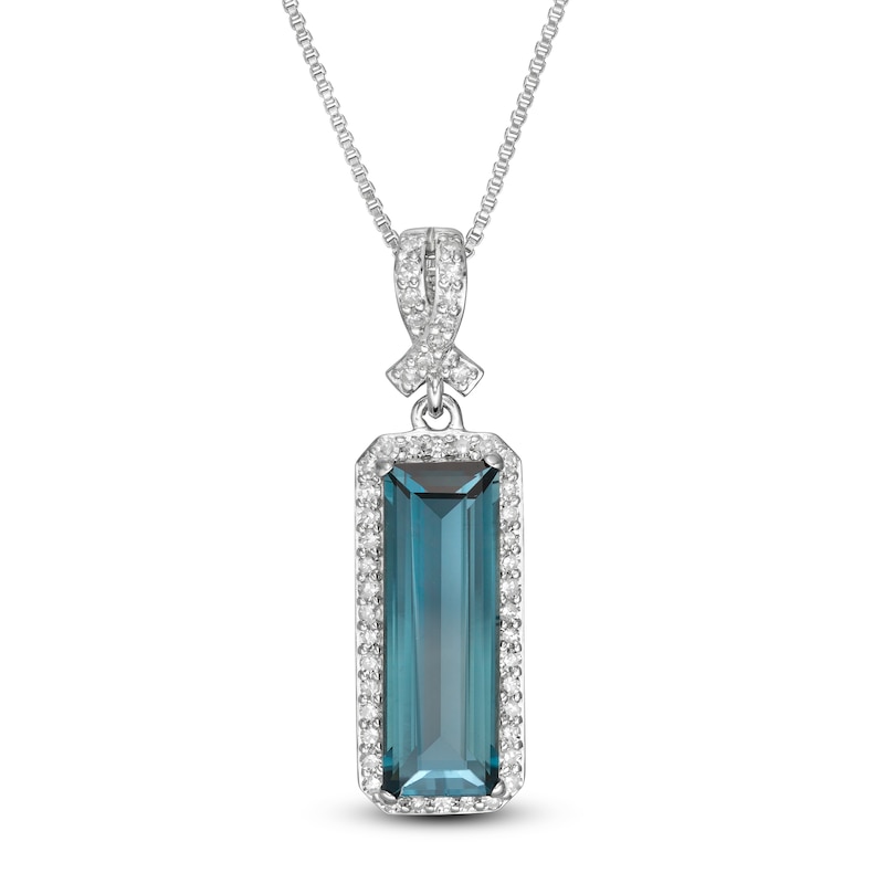 Marilyn Monroe™ Collection Emerald-Cut London Blue Topaz and 1/5 CT. T.W. Diamond Frame Pendant in Sterling Silver