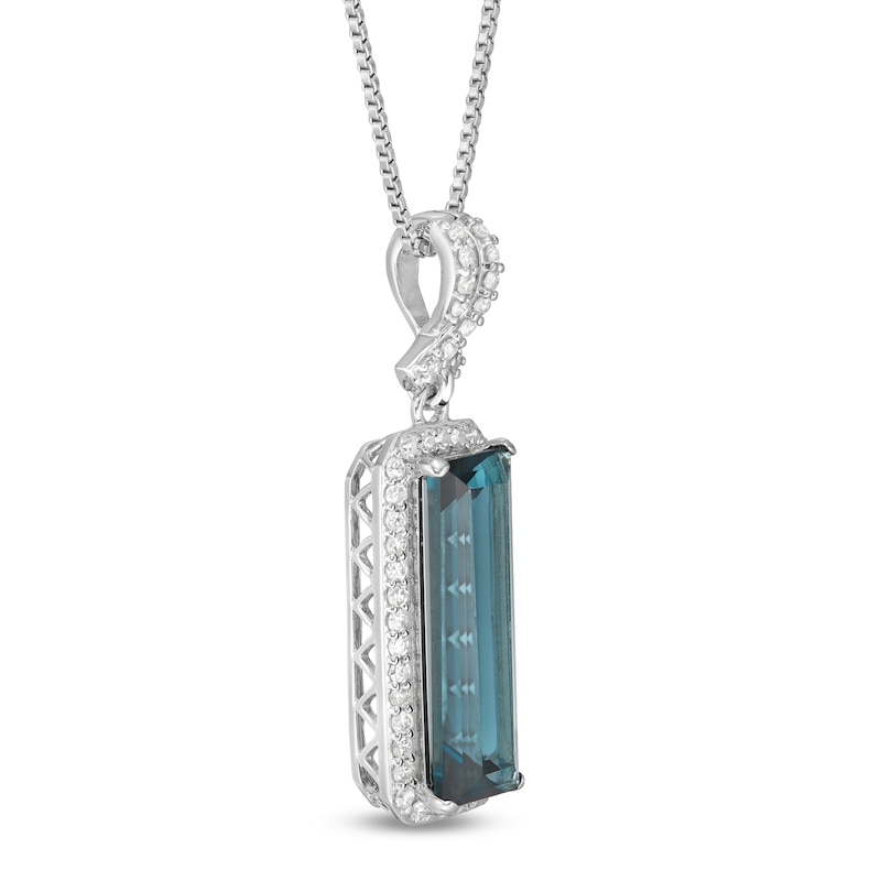 Marilyn Monroe™ Collection Emerald-Cut London Blue Topaz and 1/5 CT. T.W. Diamond Frame Pendant in Sterling Silver