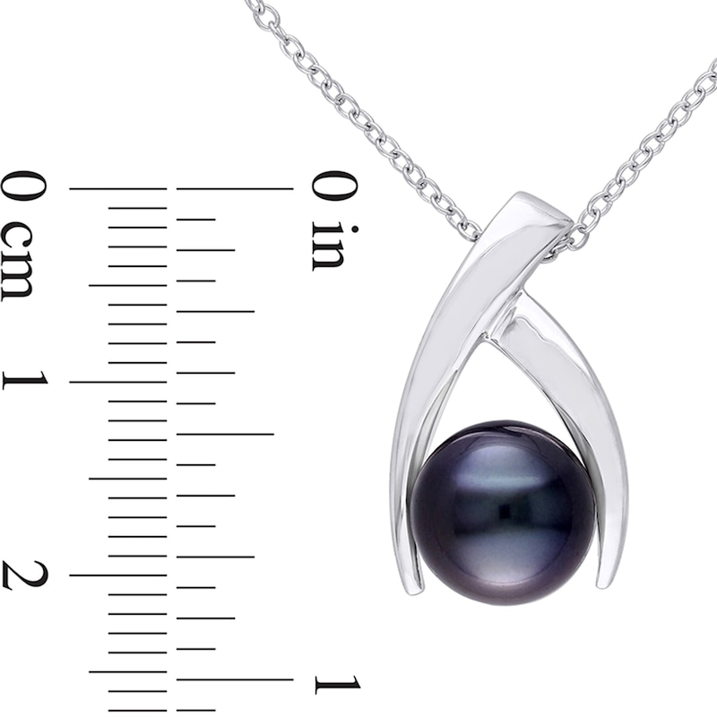 9.5-10.0mm Black Tahitian Cultured Pearl Wishbone Pendant in Sterling Silver