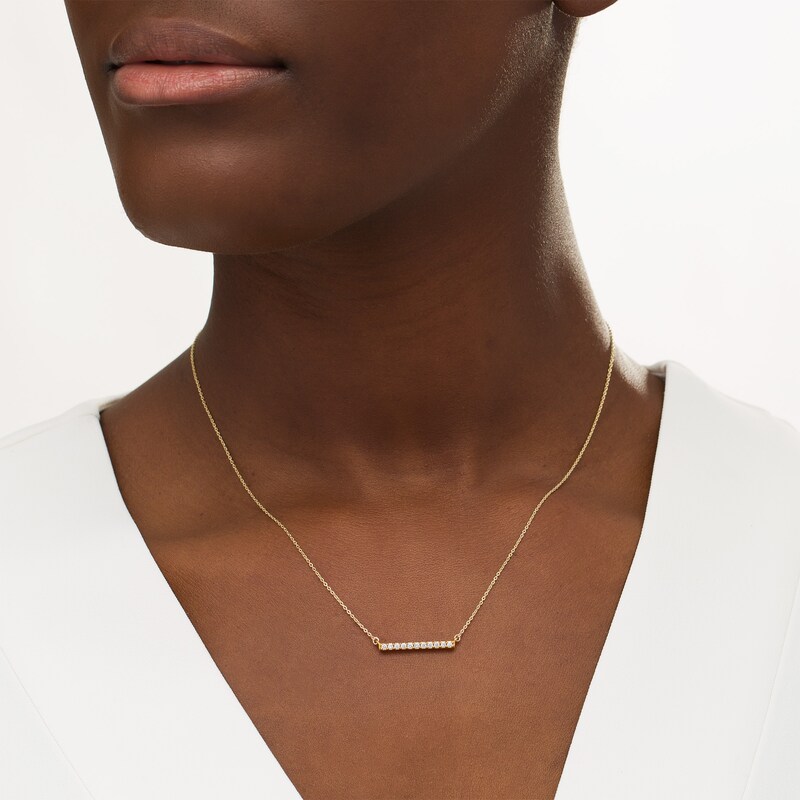 Main Image 2 of Remixed Reimagined 1/5 CT. T.W. Diamond Horizontal Bar Necklace in 10K Gold