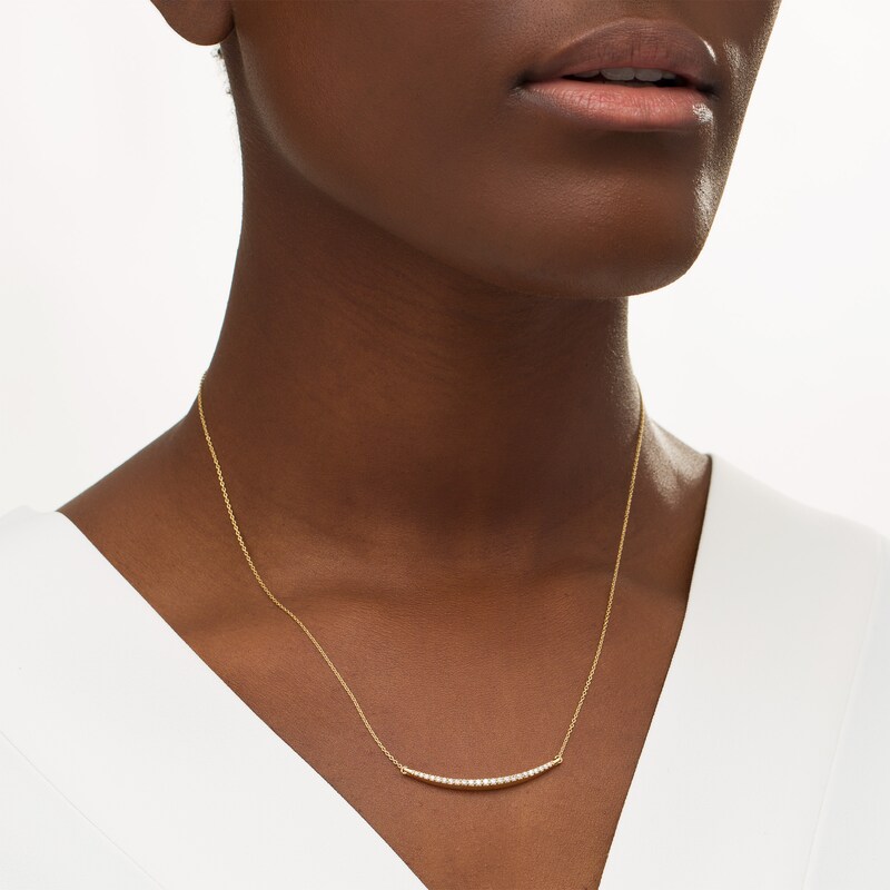 Main Image 2 of Remixed Reimagined 1/4 CT. T.W. Diamond Curved Bar Necklace in 10K Gold