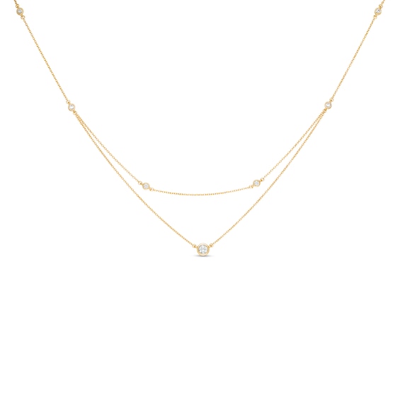 Remixed Reimagined 1/3 CT. T.w. Diamond Station Double Strand Necklace in 10K Gold - 22"