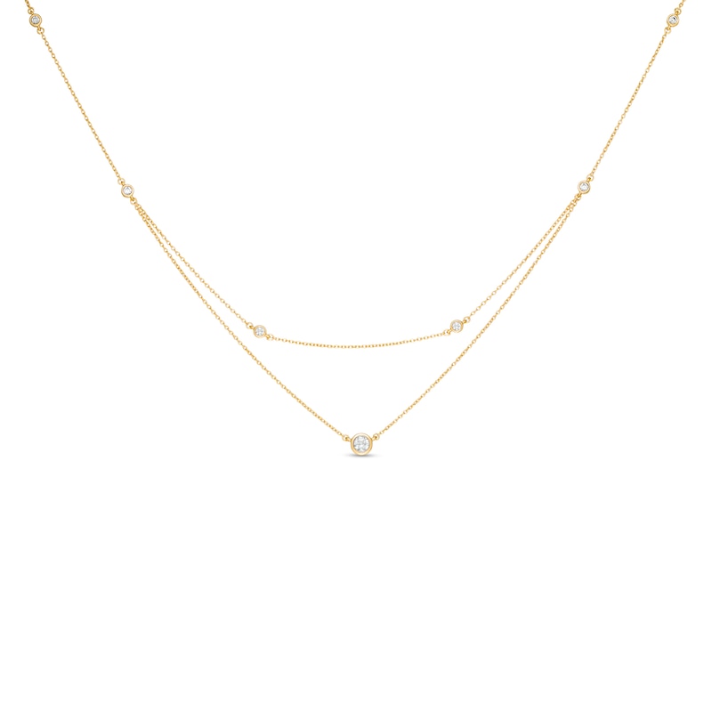 Main Image 1 of Remixed Reimagined 1/3 CT. T.W. Diamond Station Double Strand Necklace in 10K Gold - 22"
