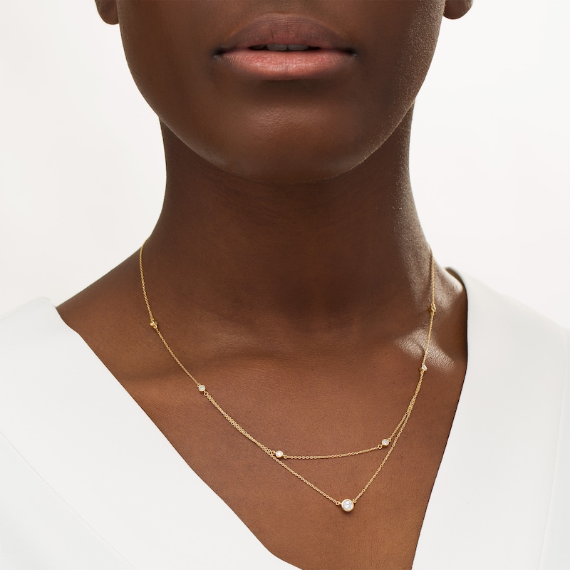 Main Image 2 of Remixed Reimagined 1/3 CT. T.W. Diamond Station Double Strand Necklace in 10K Gold - 22"